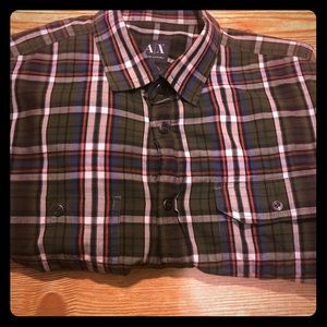 Men’s plaid Armani exchange shirt EUC